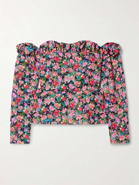 KIKA VARGAS Jacqueline off-the-shoulder floral-print woven peplum top Pink