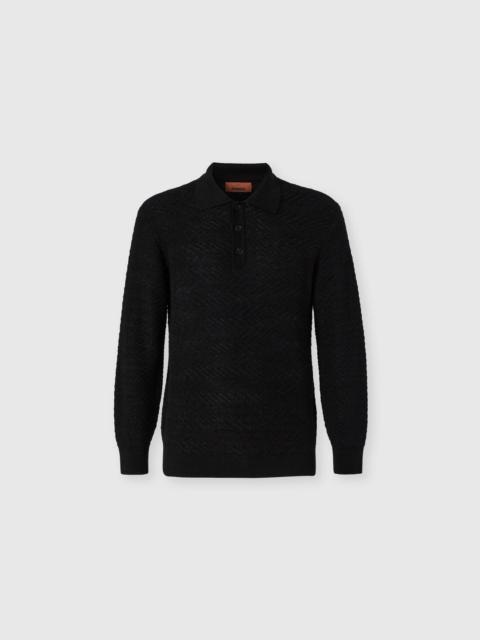 Missoni Long-sleeve cotton and wool chevron polo shirt