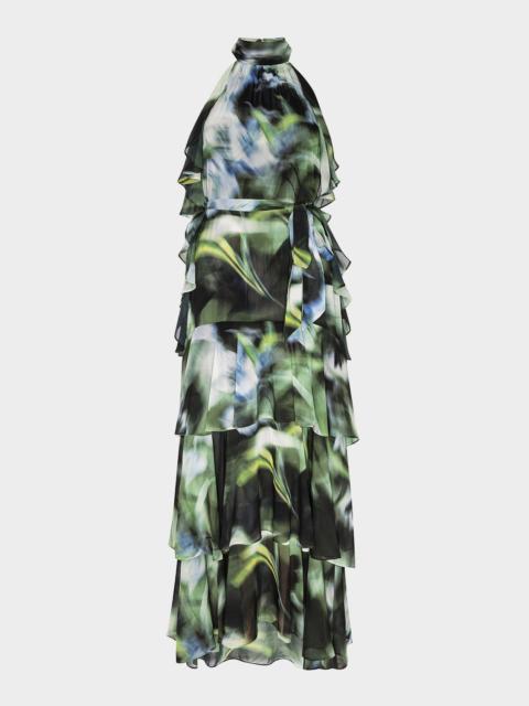 MISA Calissa Ruffled Chiffon High-Low Dress