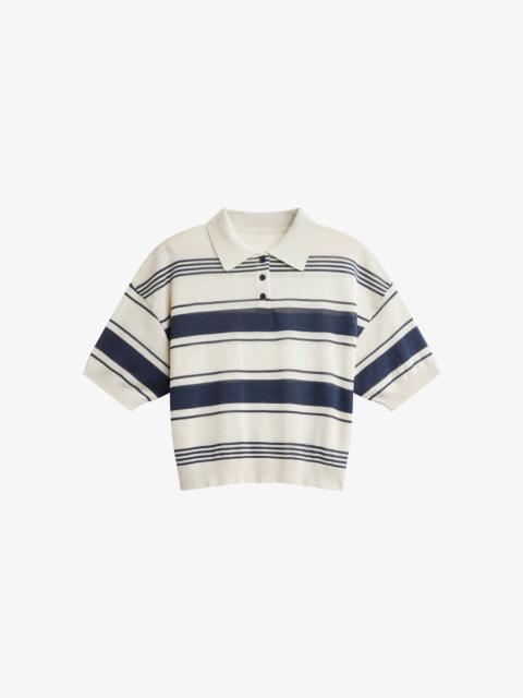 The Frankie Shop Bolea Knit Polo Top - Beige/Navy Stripe
