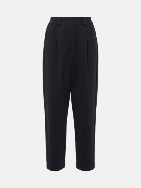 Pleated cotton-blend jersey sweatpants