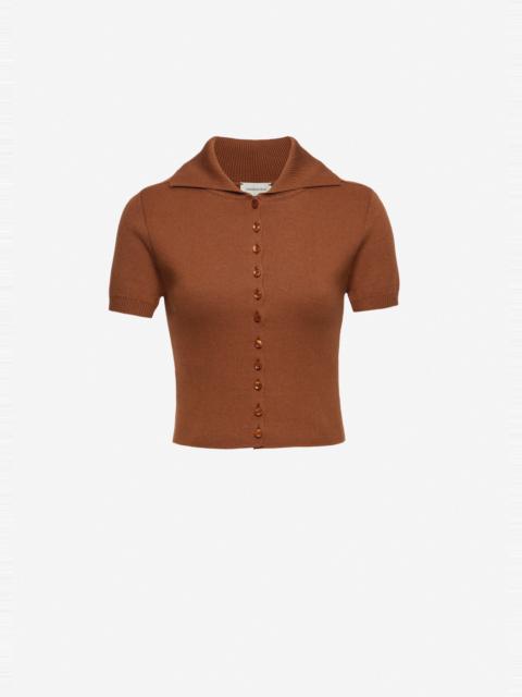 MAGDA BUTRYM Cotton and cashmere polo t-shirt in terracotta