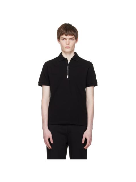Moncler Black Logo Cotton Piquet Half Zip Polo