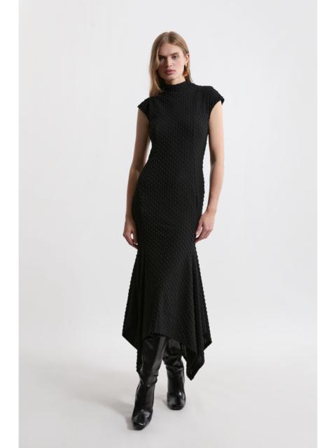 KAREN MILLEN Textured Jersey Dramatic Hem Maxi Dress