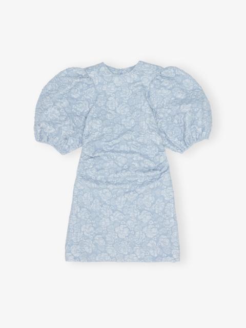 GANNI STRETCH JACQUARD PUFF SLEEVES MINI DRESS