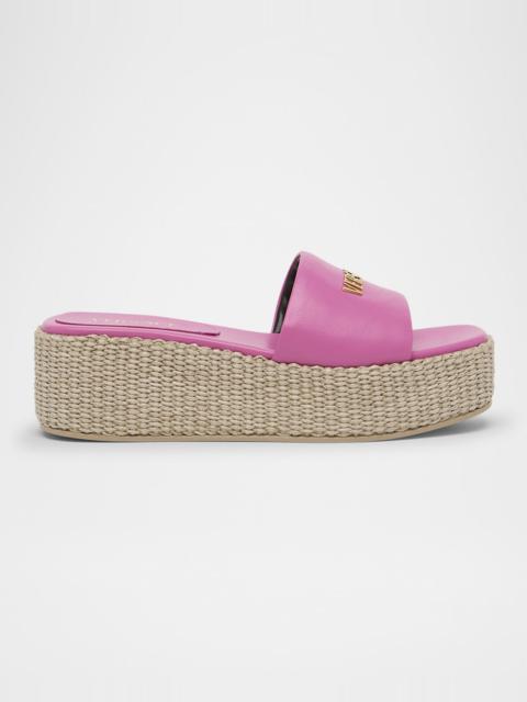VERSACE Tag Platform Lambskin Leather Mules