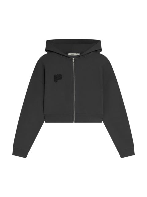 PANGAIA Womens Cropped Zip Up Hoodie - Smoked Black