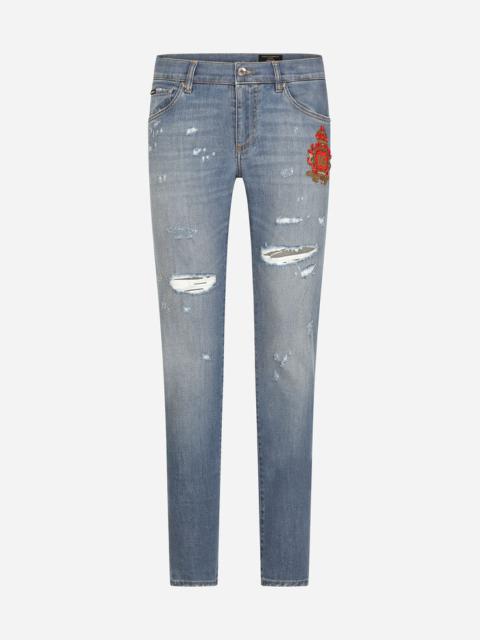 Dolce & Gabbana Mid blue skinny stretch jeans with patch detailing