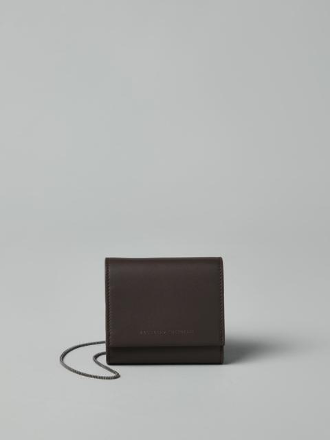 Calfskin wallet with precious chain