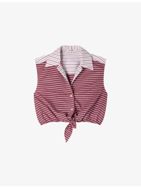 Sandro Stripe-Pattern Sleeveless Cropped Cotton Shirt