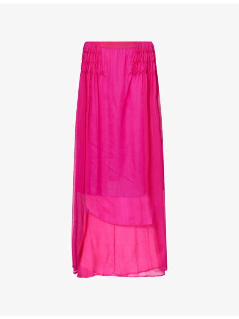 Dries Van Noten Scarlett Ruched Silk Maxi Skirt