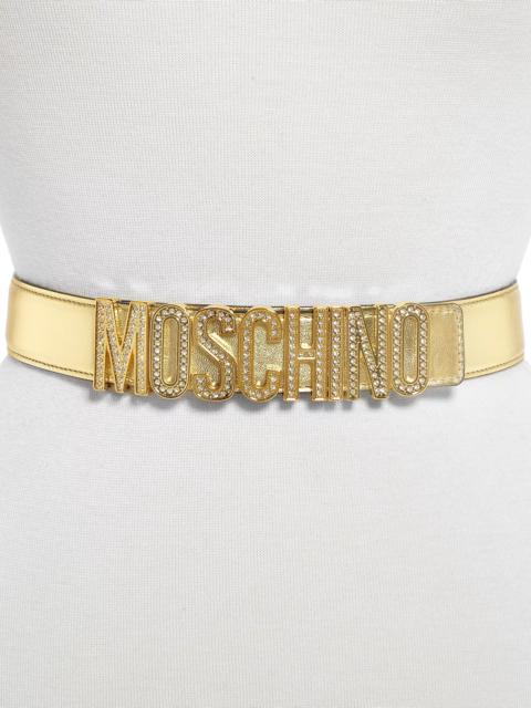 Moschino Women's Crystal Logo Buckle Leather Belt