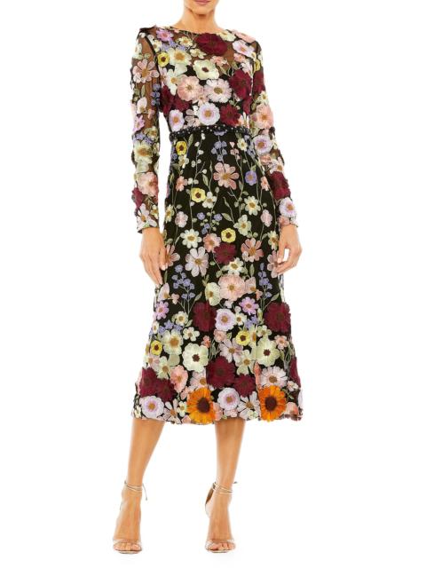MAC DUGGAL Women's Mac Floral Embroidered Midi-Dress - Black Multi