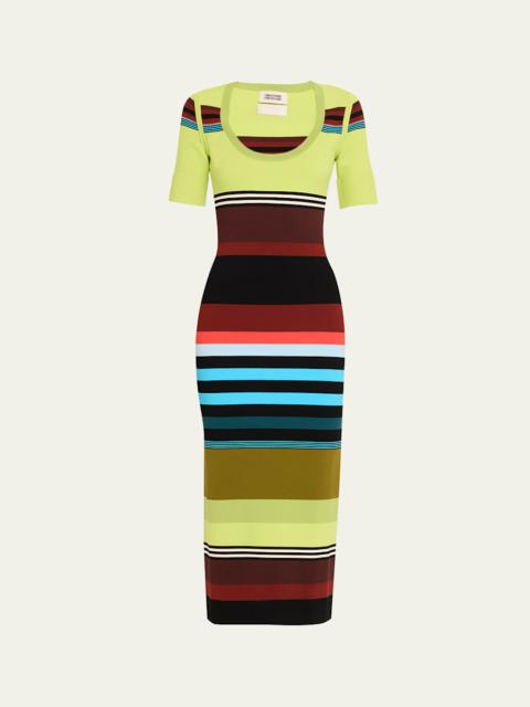 CHRISTOPHER JOHN ROGERS Striped Short-Sleeve Midi Dress
