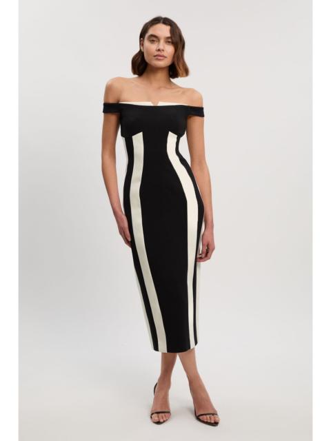 KAREN MILLEN Compact Stretch Colour Block Tailored Bardot Midi Dress
