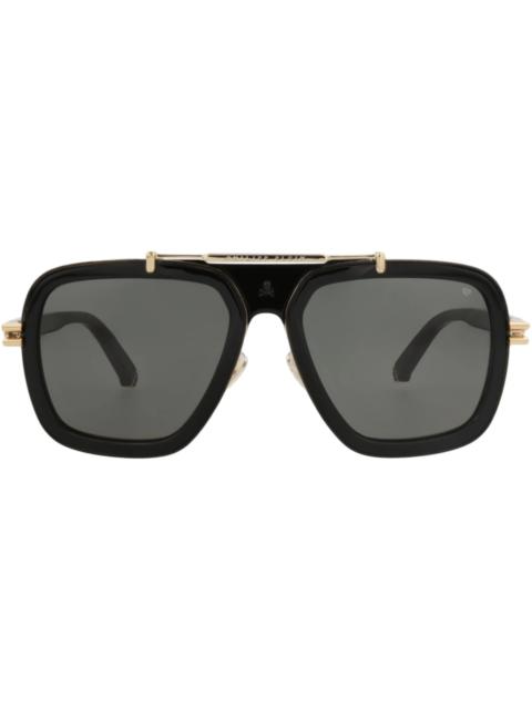 PHILIPP PLEIN Philipp Plein Aviator-Frame Metal Sunglasses Black Black Grey (SPP109V-57-700K)
