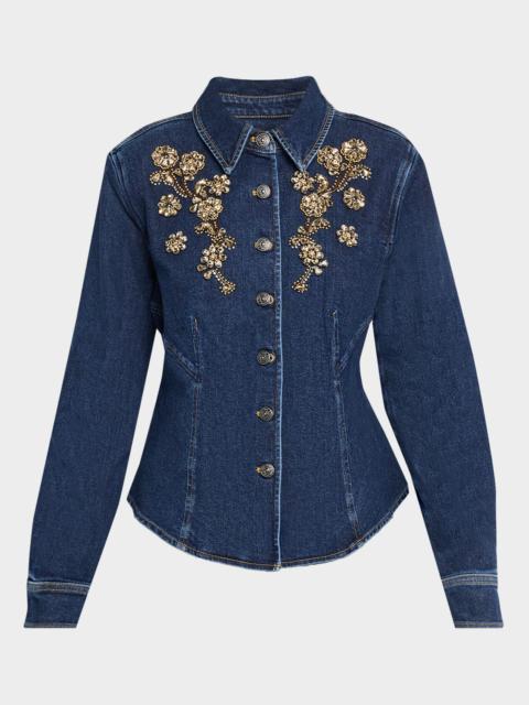 Cinq à Sept Crystal Ivy Embellished Denim Shirt