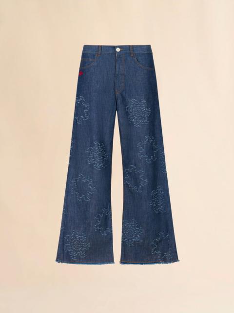 Marni BLUE CHAMBRAY JEANS WITH FRAYED SUN MOTIF
