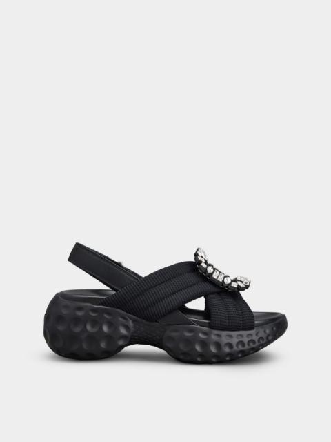 Roger Vivier Viv' Run Light Strass Buckle Sandals in Fabric