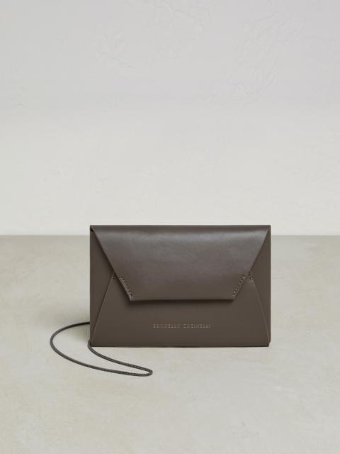 Brunello Cucinelli Matte calfskin envelope bag with precious chain