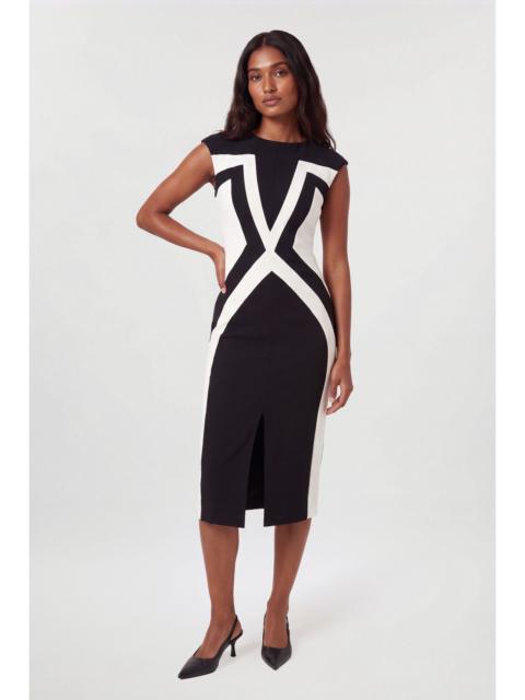 KAREN MILLEN Compact Stretch Colour Block Tailored Pencil Dress