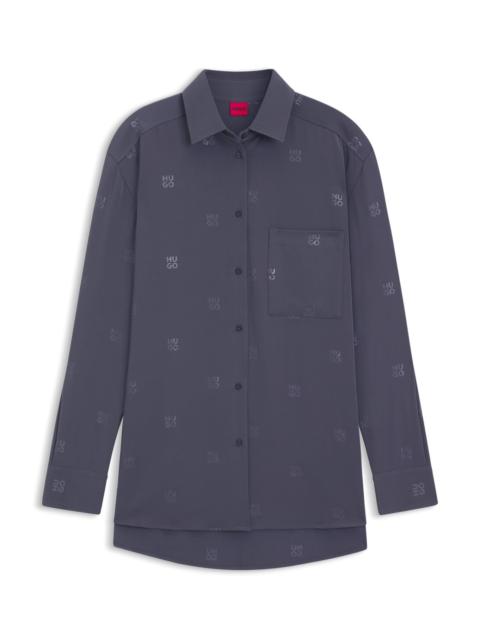 HUGO OVERSIZED-FIT BLOUSE WITH STACKED LOGOS