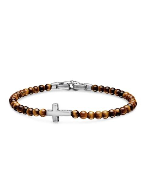 DAVID YURMAN Men's Spiritual Beads Cross Station Bracelet in Sterling Silver - Tigers Eye