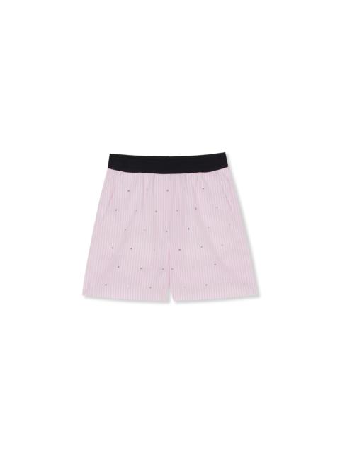 Poplin shorts with waistband logo and rhinestones all over