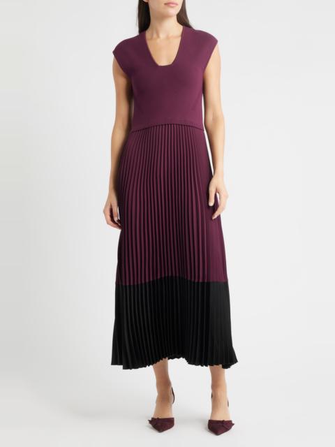 BOSS BOSS Flissani Pleated Mixed Media A-Line Dress in Soft Vermillion at Nordstrom