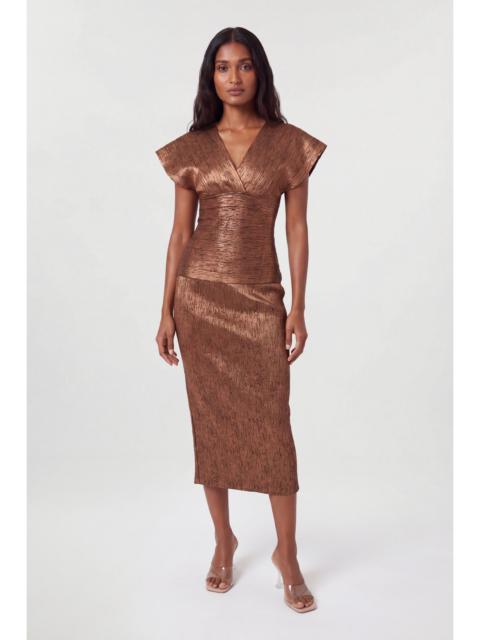 KAREN MILLEN Foil Metallic Figure Form Bandage Angel Sleeve Knit Maxi Dress