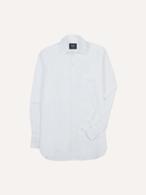 Drake's White Cotton Oxford Cloth Long Point Collar Shirt