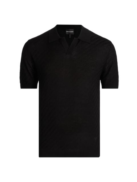 EMPORIO ARMANI Men's Textured Jacquard Johnny Collar Polo Shirt - Black Beauty