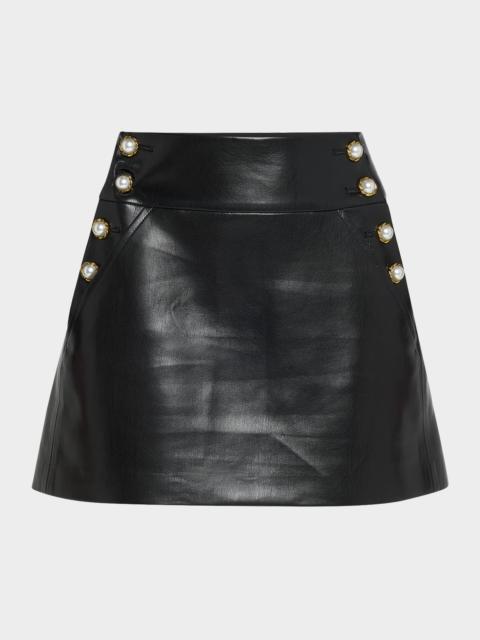 Alice + Olivia Donald High Rise Vegan Leather Side-Button Skirt