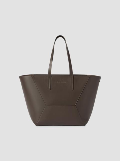 Brunello Cucinelli Women's Duo Tote Bag in Calfskin Leather with Monili - Brown
