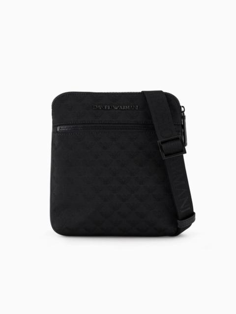 EMPORIO ARMANI Flat nylon shoulder bag with all-over jacquard eagle