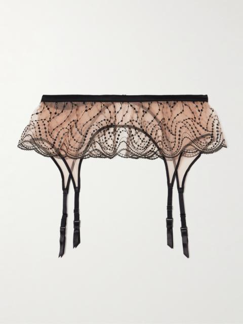 KIKI DE MONTPARNASSE Ondule Silk-blend Trimmed Embroidered Tulle Suspender Belt