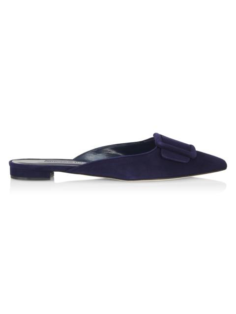 Manolo Blahnik Women's Maysale Suede Flats - Navy