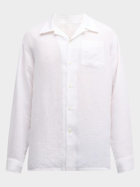 Givenchy Men's Long-Sleeve Flax Linen Button-Front Shirt