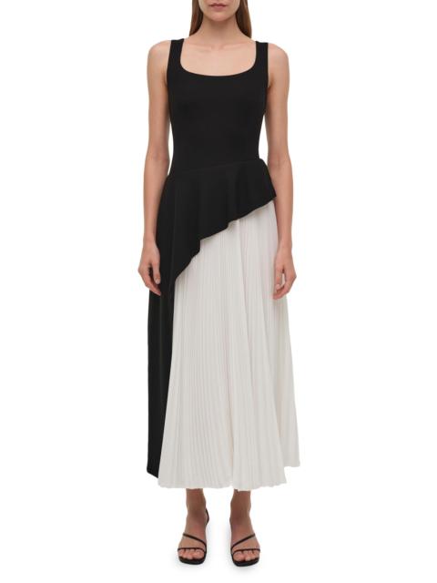 SIMKHAI Women's Zayla Asymmetric Peplum Pleated Midi-Dress - Black Multi