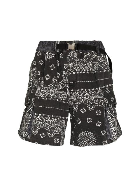 sacai bandana-print belted bermuda shorts
