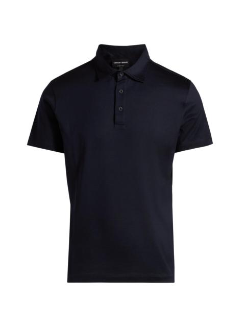 GIORGIO ARMANI Men's Lux Silk-Cotton Jersey Polo Shirt - Navy