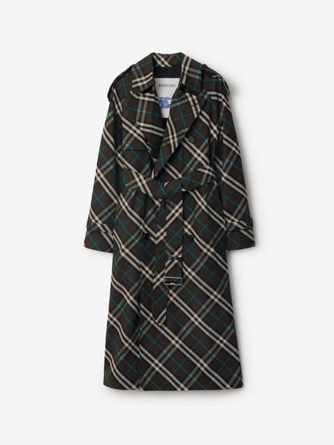 Long Check Cotton Blend Trench Coat