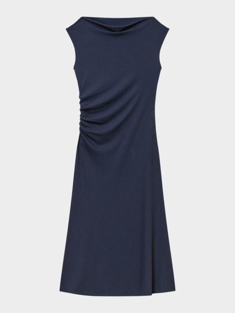 Draped Boat-Neck Midi Dress