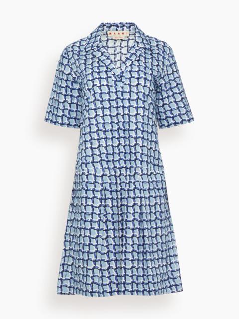 Marni Twisted Check Organic Cotton Poplin Dress in Light Blue