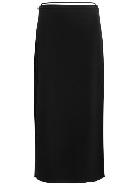 Wrap-effect stretch-jersey midi skirt