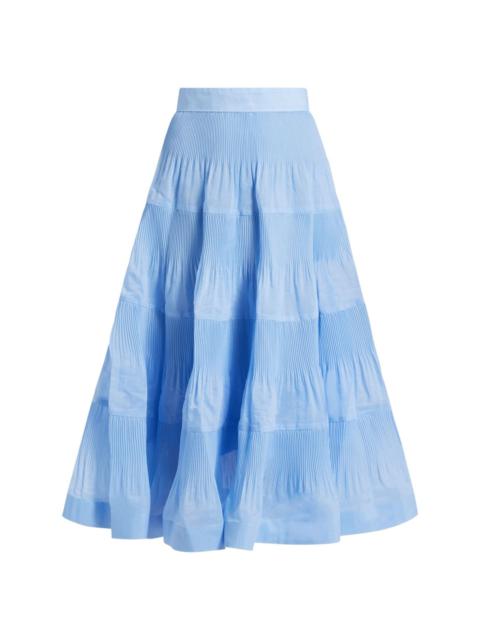 pleated tiered midi skirt