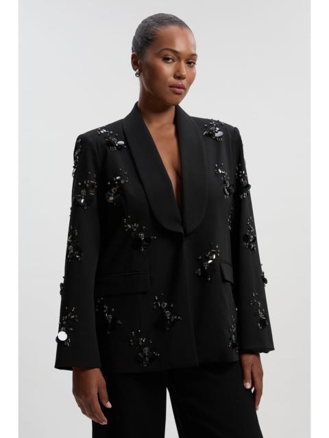 KAREN MILLEN Plus Size Cluster Sequin & Crystal Embellished Tailored Single Breast Blazer