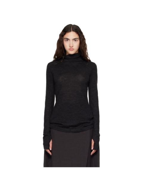 LAUREN MANOOGIAN Black Fine Funnel Turtleneck