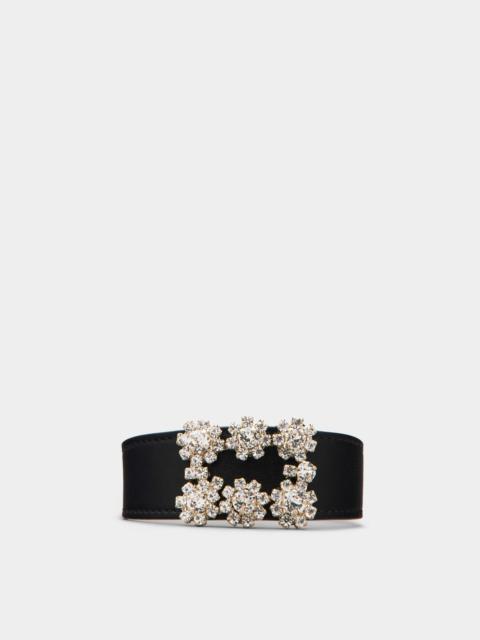 Roger Vivier Flower Strass Buckle Bracelet in Leather