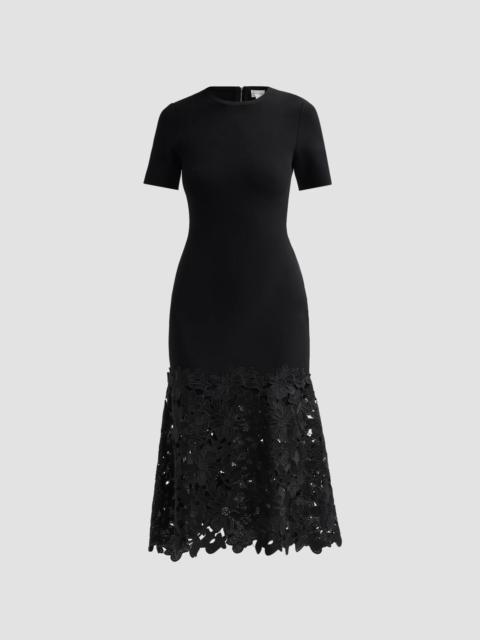 MILLY Women's Halle Lace-Trim Knit Midi Dress - Black